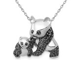 1/3 Carat (ctw) Black Diamond Panda Charm Pendant Necklace in 14K White Gold with Chain